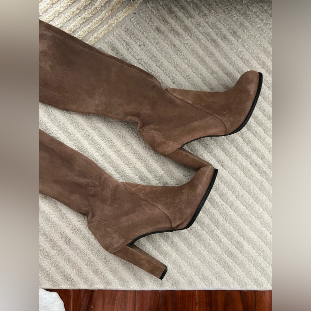 Stuart Weitzman Over-the-Knee Suede Boots in Taupe - Picture 3 of 7